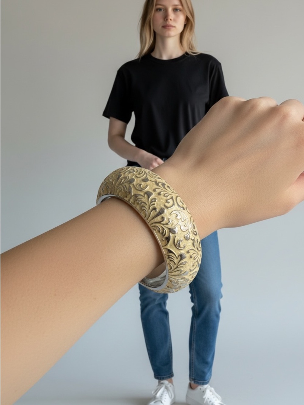 9/9 Gold-Tone Ornate Floral Cuff Bracelet - Women Jewelry